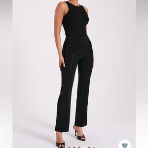 MESHKI Kaycee Straight Leg Diamante Black Pants- XXS